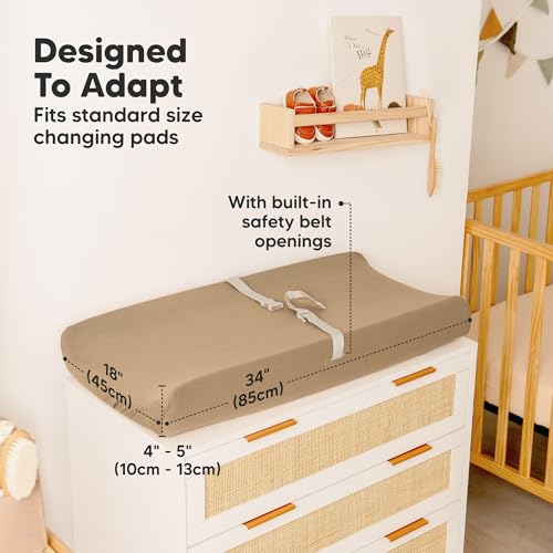 Image of 2-Pack Baby Changing Pad Cover for Girl, Boy - 34x18 Soft Viscose Derived from Bamboo Baby Diaper Changing Table Pad Cover Sheets, Neutral, Snug Fit Nursery Diaper Change Sheets (Pecan)