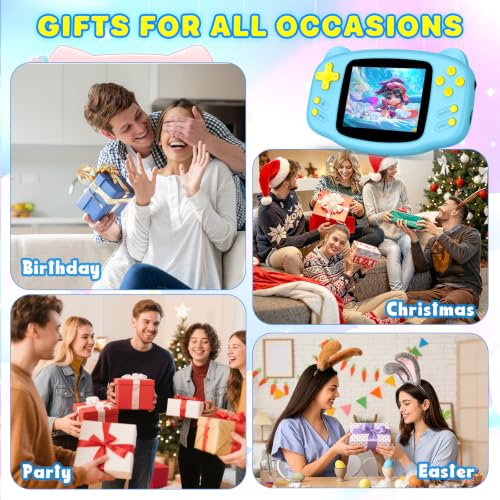 Image of Portable 16 Bit Handheld Game Console for Kids, Retro Gaming Console with 300 Classic Video Games, Handheld Plug & Play Player with 3.2'' IPS Screen, Rechargeable Travel Gift for Boys & Girls (Blue)