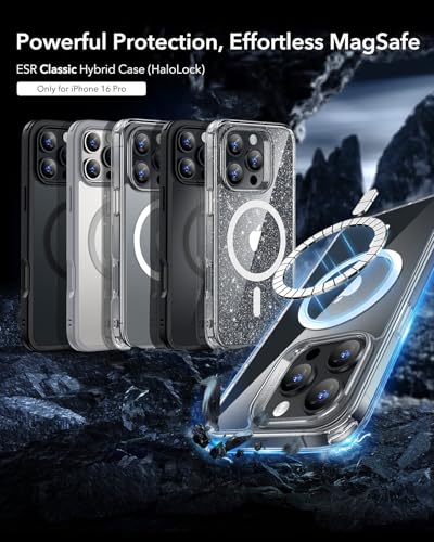 Image of ESR for iPhone 16 Pro Case, Compatible with MagSafe, Shockproof Military-Grade Protection, TPU, Magnetic Phone Case for iPhone 16 Pro, Classic Hybrid Case (HaloLock), Clear Grey