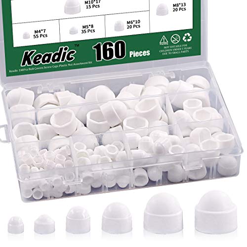 Keadic 160Pcs Bolt Covers Screw Caps Plastic Nut Assortment Kit with Organizer Box