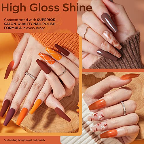 Image of modelones 24 PCS Gel Nail Polish Kit, 20 Colors Fall Pink Brown Nude Orange Gel Polish Set with Glitter, Glossy and Matte Top Base Coat Home DIY Manicure Nail Art Design Gifts