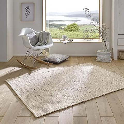 Taracarpet Handweb-Teppich Malmoe Wolle im Skandinavischem Landhaus Design Wohnzimmer Esszimmer Schlafzimmer Flur Läufer beidseitig verwendbar beige 140x200 cm Cover