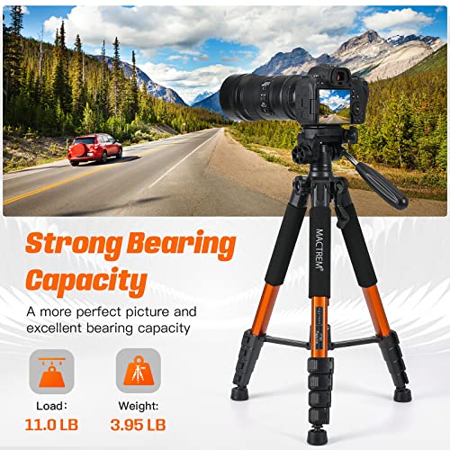 Image of Mactrem PT55 Travel Camera Tripod Lightweight Aluminum for DSLR SLR Canon Nikon Sony Olympus DV with Carry Bag -11 lbs(5kg) Load (Orange)