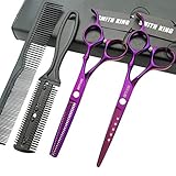 6.0 Inches Hair Cutting Scissors Set with Combs Lether Scissors Case,Hair cutting shears Hair Thinning shears For Personal and Professional (Voilet)