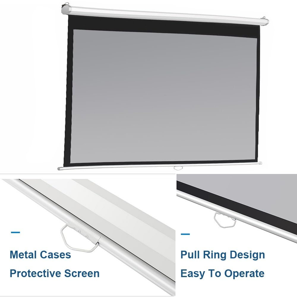 Schermo per Proiettore Manuale 16:9 HD Telo Proiettore 4K Anti-Piega Schermo Videoproiettore per Home Theater Cinema Ufficio Presentazione Didattica