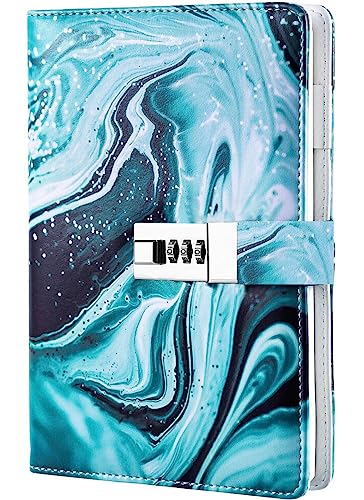Nitukany Writing Journal with Lock for Women Girls Boys Teens Kids Faux Leather Personal Diary Refillable Lined Paper Password Notebooks A5 (8.5"*5.9")