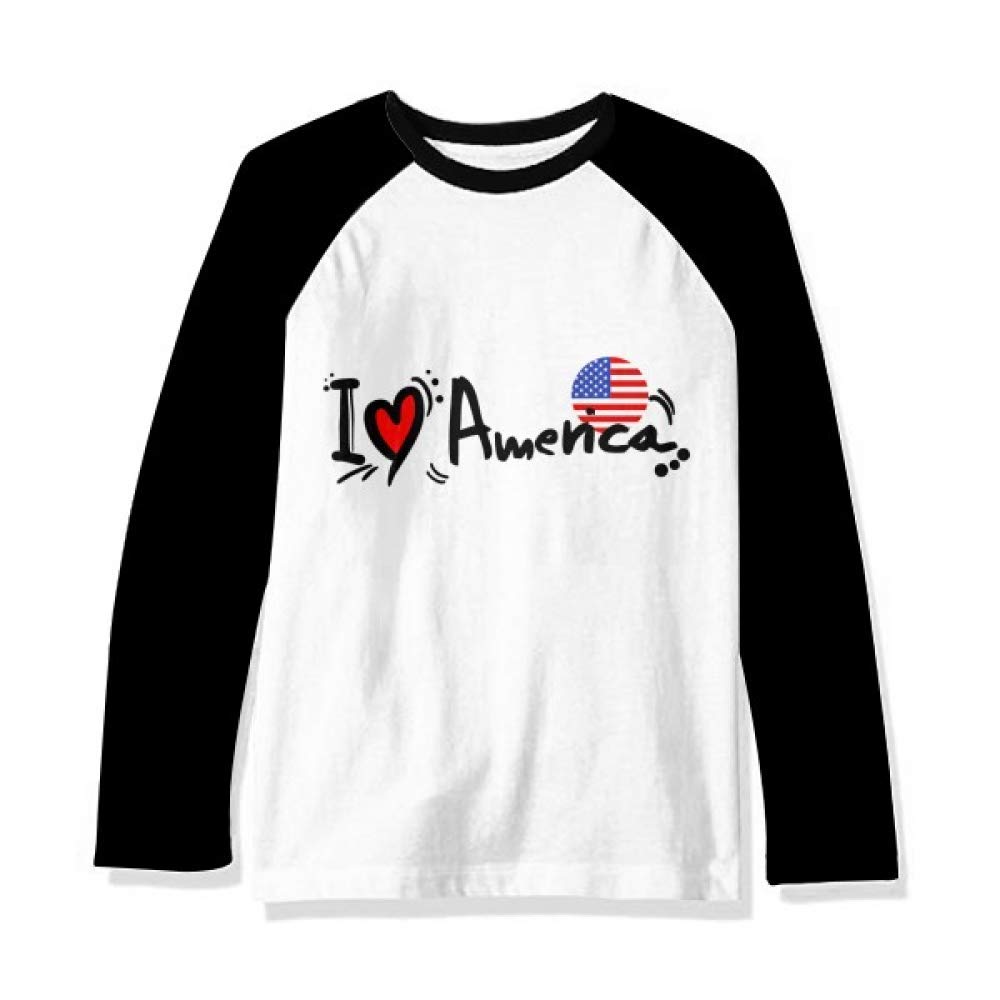 I Love America World Flag Heart Long Sleeve Top Raglan T-Shirt Cloth