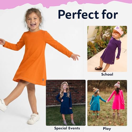 Image of City Threads Girls' 100% Cotton Long Sleeve Dress - Active Kids School, Playing, Parties - Made in USA