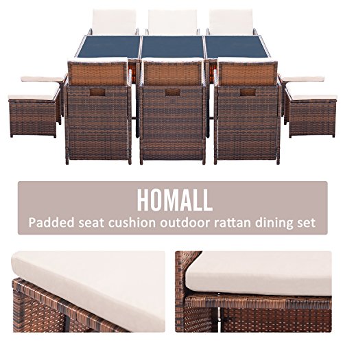 Homall-11-Pieces-Patio-Furniture-Dining-Set-Patio-Wicker-Rattan-Chair-Sets-Outdoor-Furniture-Cushioned-Tempered-Glass-WOttoman-Brown-PE-Rattan 51IKp39grYL