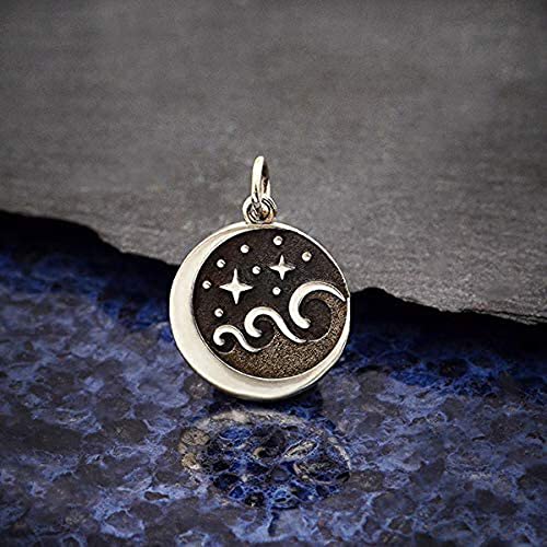 Sterling Silver Starry Night Ocean Waves Bracelet • Moonlight on The Sea • Stars Waves Moon Charm Bracelet • 6.5-7.25 Inch Adjustable Length • Handmade Jewelry Gift for Women/Girls2