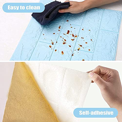 Image of Arto 3D PE Foam Self Adhesive Brick Design Wall Stickers /DIY Wallpaper for Home Hotel Living Room Bedroom Cafe Decor DIY Wall Paper (Thickness 8MM, 70 x 77 cm, Blue) Decorative Wallpaper