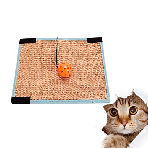 STOBOK Tapete arranhador de gato com bola de sino, garra de gato, tapete de sisal pequeno, tapete de