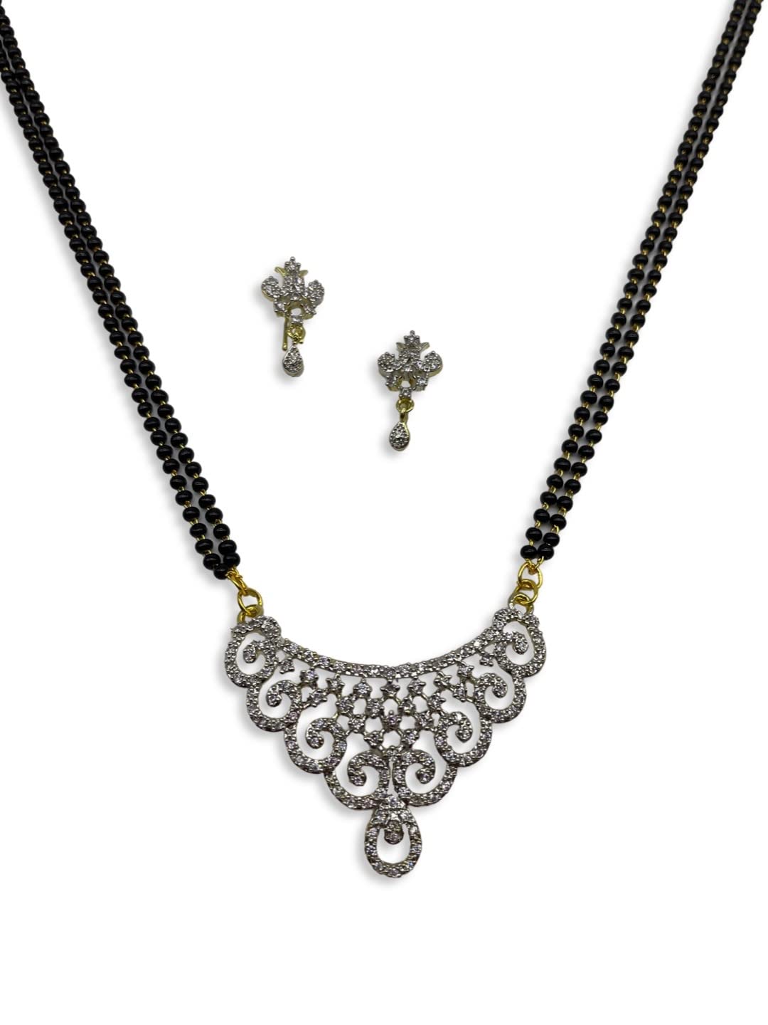 Digital Dress Room Mangalsutra for Women Stylish New Long Gold Artificial American Diamond Mangalsutra Set Modern Simple Trendy 2 Line Black Beads Chain (33 Inches) (B09XTQMKP1) Amazon Price History, Amazon Price Tracker