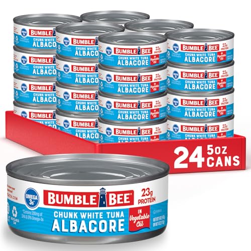 Bumble Bee Chunk White Albacore Tuna in Oil, 5 oz Can (Pack of 24) - Wild Caught Tuna - 23g Protein per Serving, High in Omega-3s - Non-GMO Project Verified, Gluten Free, Kosher