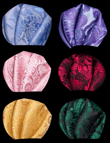 Image of Barry.Wang 6 PCS Men Ties Set Silk Business Fashion Woven Necktie Handkerchief Cufflinks Paisley Stripe Wedding Party