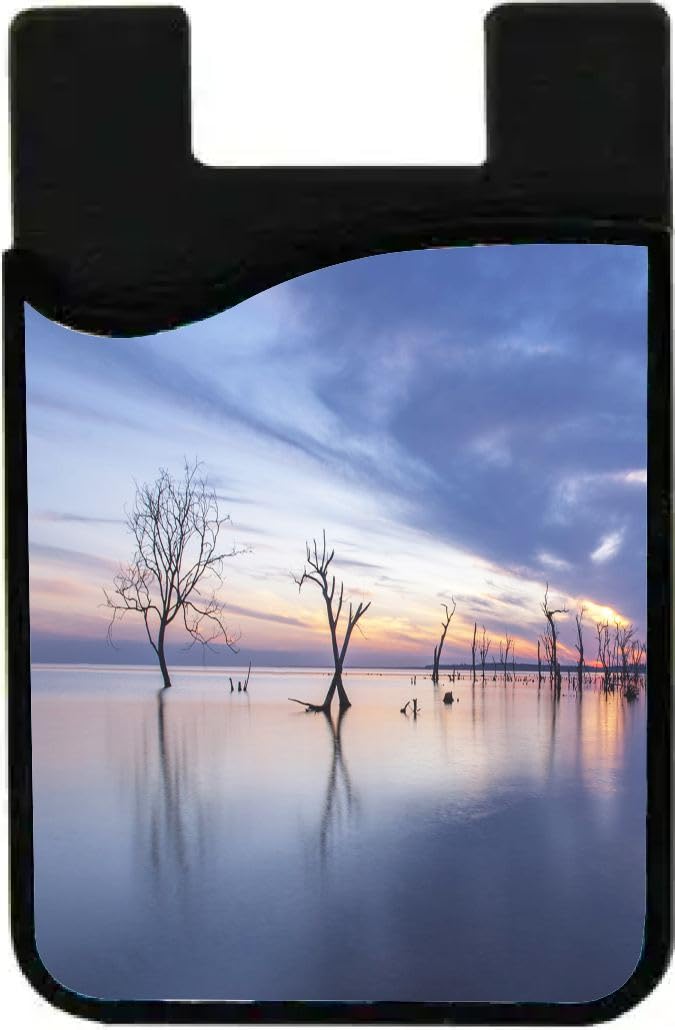Island Gifting Neoprene Stick-on ID Card Holder for iPhone/Galaxy/Google Android Cases Featuring Image of Silhouette Trees in Water in Paraguay