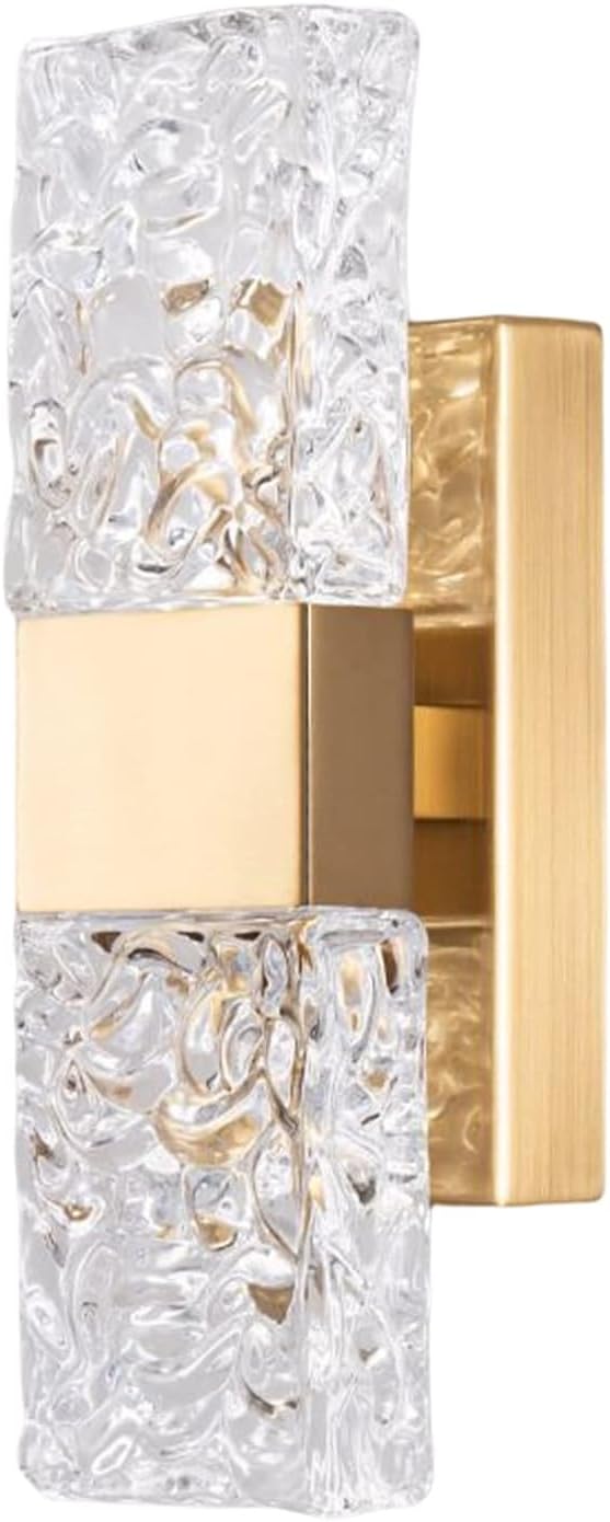 Apliques de pared 5W d | Lámpara de pared moderna de cristal con pantalla rectangular de vidrio con patrón de agua | Lámpara de vanidad para baño | Luminaria de decoración de(Luz neutral)