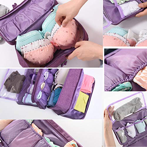 FAMOORE Travel Bra Underwaer Organizer Compact Lingerie Box Fornight Toiletry Bag (Purple)2