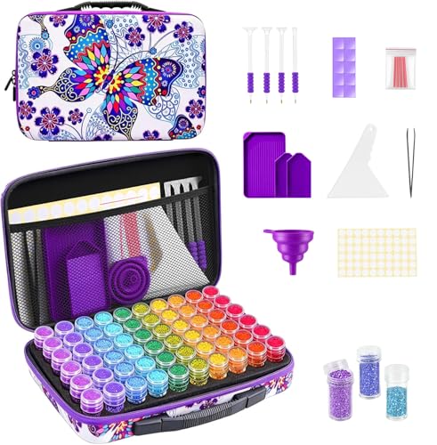 Image of ZORETCO Diamond Painting Storage Case, 60 Slots Portable Diamond Art Kits with Accessories for Craft Rhinestones & Jewelry Beads Organizer Boxes