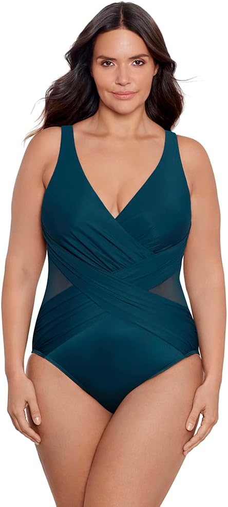 Miraclesuit Women's Swimwear Plus Illusionists Crossover Soft Cup One Piece Swimsuit
