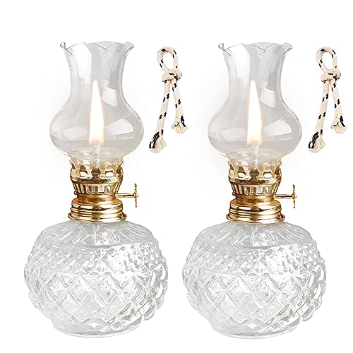 RIIGOOG 2 Pack Chamber Oil Lamps, Clear Glass Kerosene Lamp, for Indoor Use 7.1