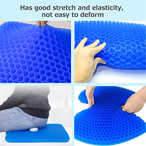 Gel Seat Cushion,SUPTEMPO Enhanced Seat Cushion,Double Gel Egg Honeycomb Design Thick Seat Cushion,for Pressure Relief Back Tailbone Pain,Car Travel Wheelchair(with Black Cover)