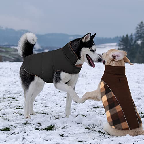 CITÉTOILE Warme Hundemantel Winter, Hundemantel mit Bauchschutz, Wintermantel für Hunde mit Reflektierend, Wendbarer Hundejacke Hundekleidung mit Geschirrloch, Braun, L