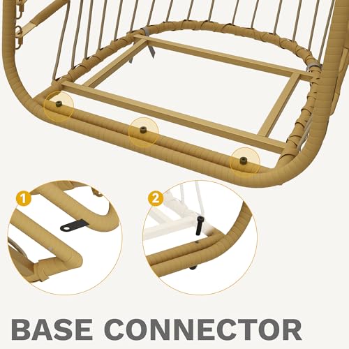 DWVO Wicker Swing Egg Chair 300lbs Capacity - Foldable Hanging Hammock with Cushions & Stand, Indoor/Outdoor Patio Swing Chair for Bedroom, Garden, Balcony (Beige)