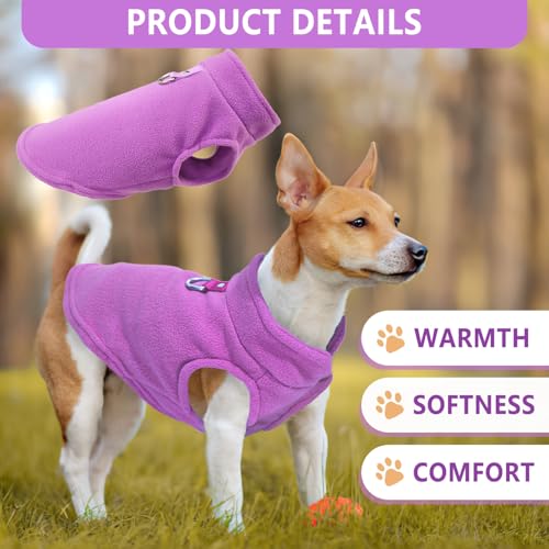 Image of 2 Pack Dog Sweater with Leash Ring Winter Warm Pet Sweater Thick Clothes Coat Fleece Dog Sweaters for Small Dogs Girl Boy for Chihuahua, French Bulldog, Dachshund (Pink,Purple, Small)