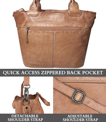 Image of RUSTIC TOWN Leather Tote Bag for Women - Washed Leather Shoulder Bag Hobo Crossbody Travel Handbag Ladies Purse Large Office Satchel