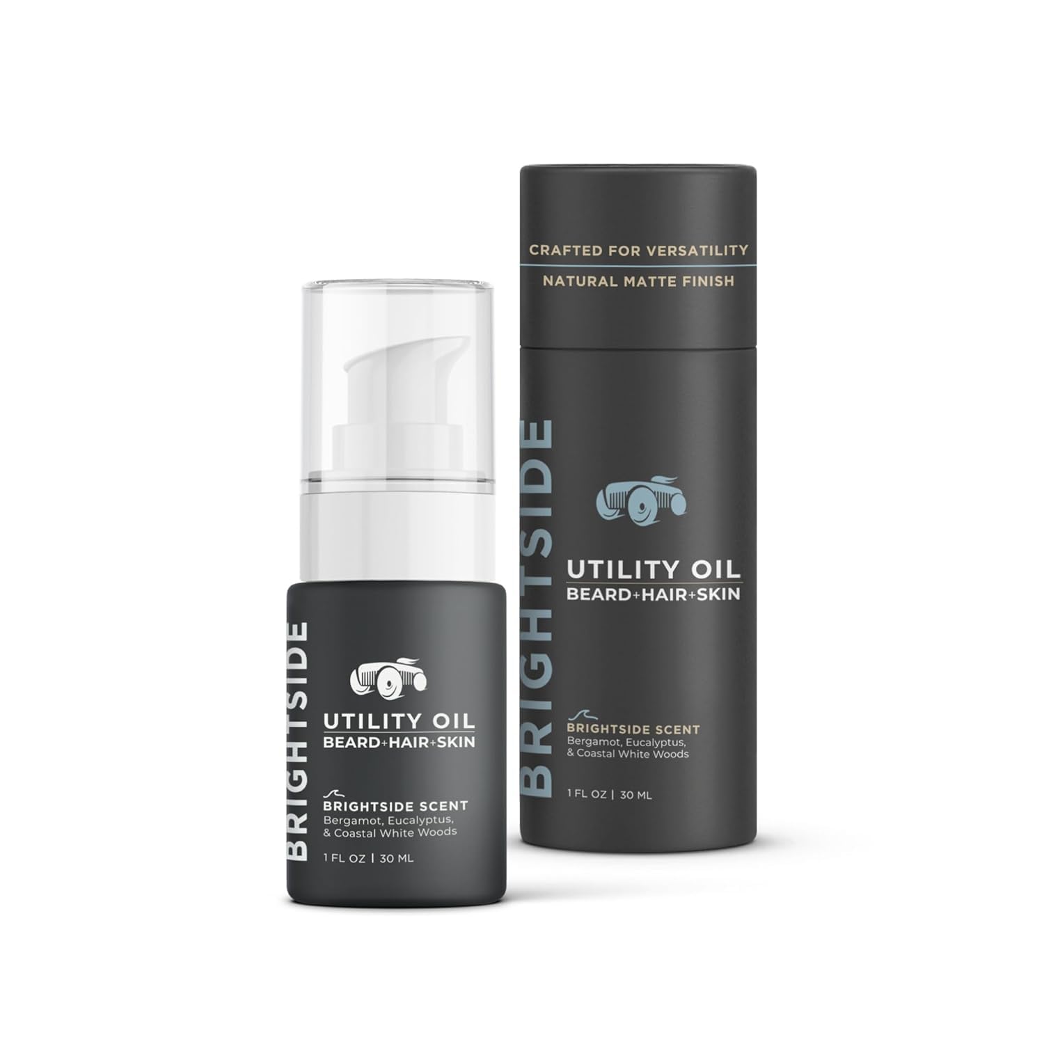 BRIGHTSIDE Utility Oil - Beard + Hair + Skin - Natural Finish - Hydration for Hair & Beard - Fast Absorption - Non-Greasy - For All Hair Types -