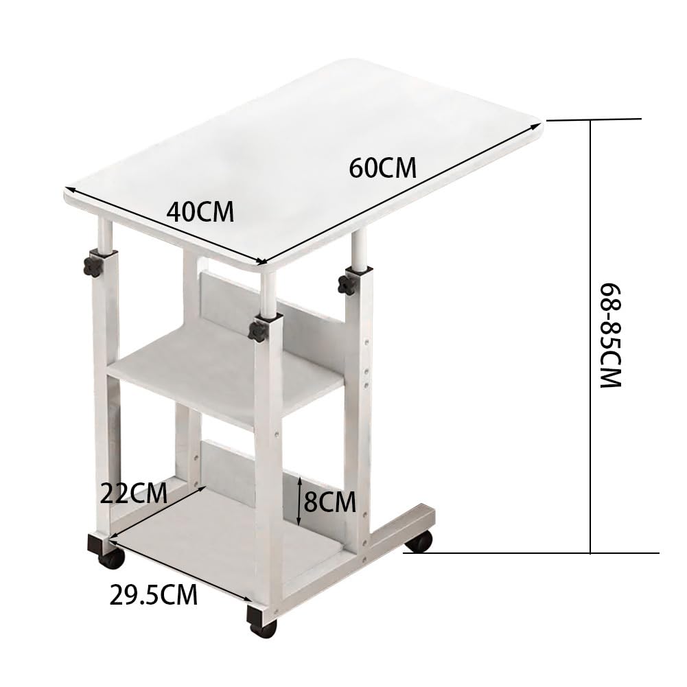 Warmiehomy Sobremesa con Ruedas bloqueables y Tapa elevable,Escritorio de Cama Plegable móvil de Altura Ajustable 68~85cm,Mesilla de Noche para Cama de Hospital Dormitorio Sofá（Beige）
