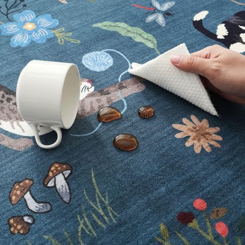 Runner Rug for Kitchen Non Slip 2'6''x8' Washable Rugs with Rubber Backing Soft Floral Animal Cat Carpet Runner for Kitchen Laundry Bedroom Bathroom, Pearl Gentian Blue