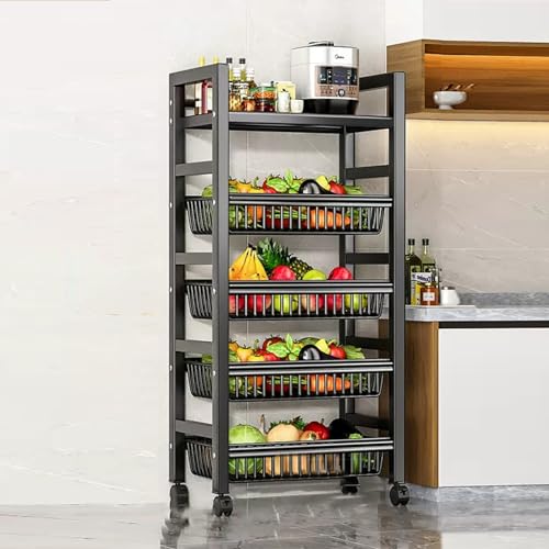 Carrello da Cucina con Ruote, Carrello per microonde con Contenitore - Scaffale da Cucina, Ripiani e Ripiani Regolabili, Ripiani in Metallo robusti con Ruote, Carrello per Frutta e Verdura
