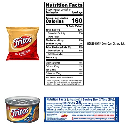 Fritos Original Corn Chips & Bean Dip Cups Variety Pack, Single Serve Portions, 24 Count #TOP5