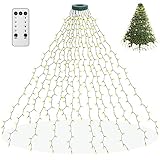 aneeway Christmas Tree Lights, 400 LED Christmas Lights with 8 Light Modes & Memory Function, 6.6FT x 16 String Lights with Timing Function & Remote Control for Christmas Decorations - Warm White