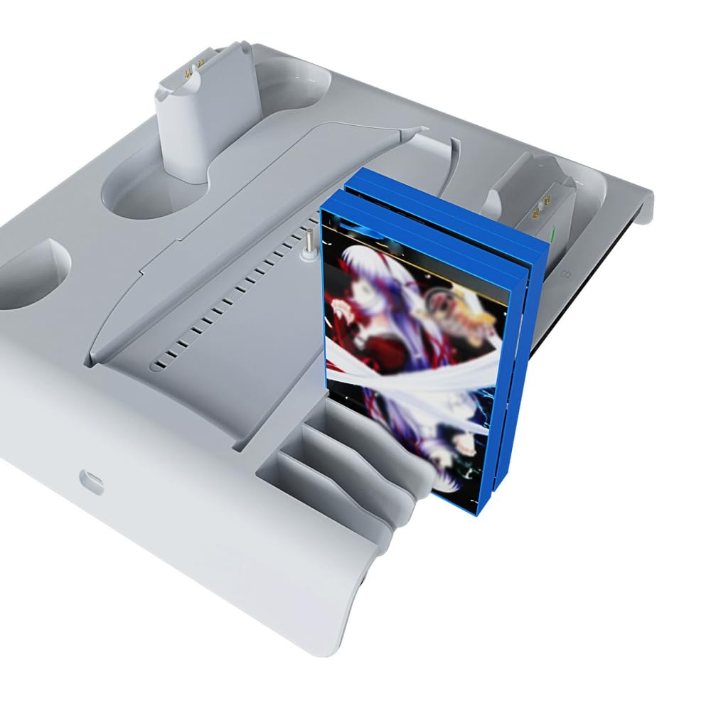 Supporto di ricarica per PS5 Slim, ventola di raffreddamento Dual Controller Stazione di ricarica Supporto per cuffie Staffa Display Stand stabile Base di archiviazione con luce RGB per PS5 Accessori