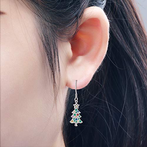 Christmas Tree Earrings For Women Colorful Dangle Drop Holiday Hook Star Sterling Silver White Gold #TOP2