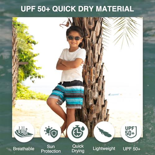 Image of Kanu Surf Boys' Victor Stripe Quick Dry Beach Board Shorts Swim Trunk