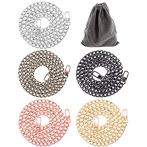 Image of 5Pcs Luxury Fashion 39.4Inch /100cm Replacement Flat Chain Strap with Buckles Set, Perfect for DIY Metal Shoulder Purse Replacement (Mixed Color, 39.4 inch)