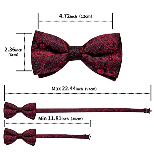 Image of DiBanGu Paisley Pre-Tied Bow Ties for Men Silk Adjustable Bowtie and Pocket Square Cufflinks for Wedding Party