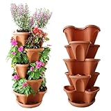 Nature’s 5 Tier Stackable Vertical Garden Planter – Patented Self-Watering Strawberry Tower for Indoor/Outdoor Use – Stacking Pots for Herbs, Tomatoes, Carrots, Vegetables & More