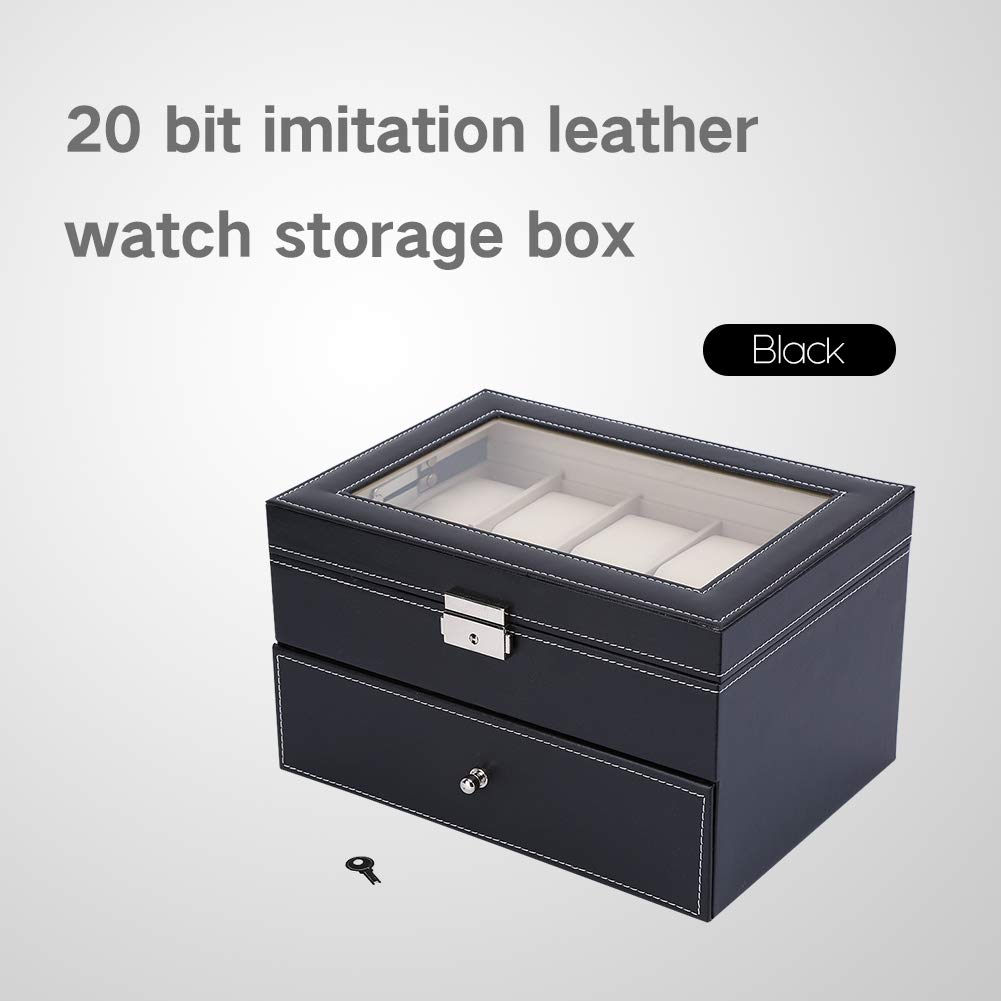 lyrlody Caja de Reloj de Cuero de 20 Rejillas, Vitrina, Organizador de Colección de Joyas, Caja de Reloj, Caja de Cuero para Reloj, Caja para Guardar Relojes de Pulsera