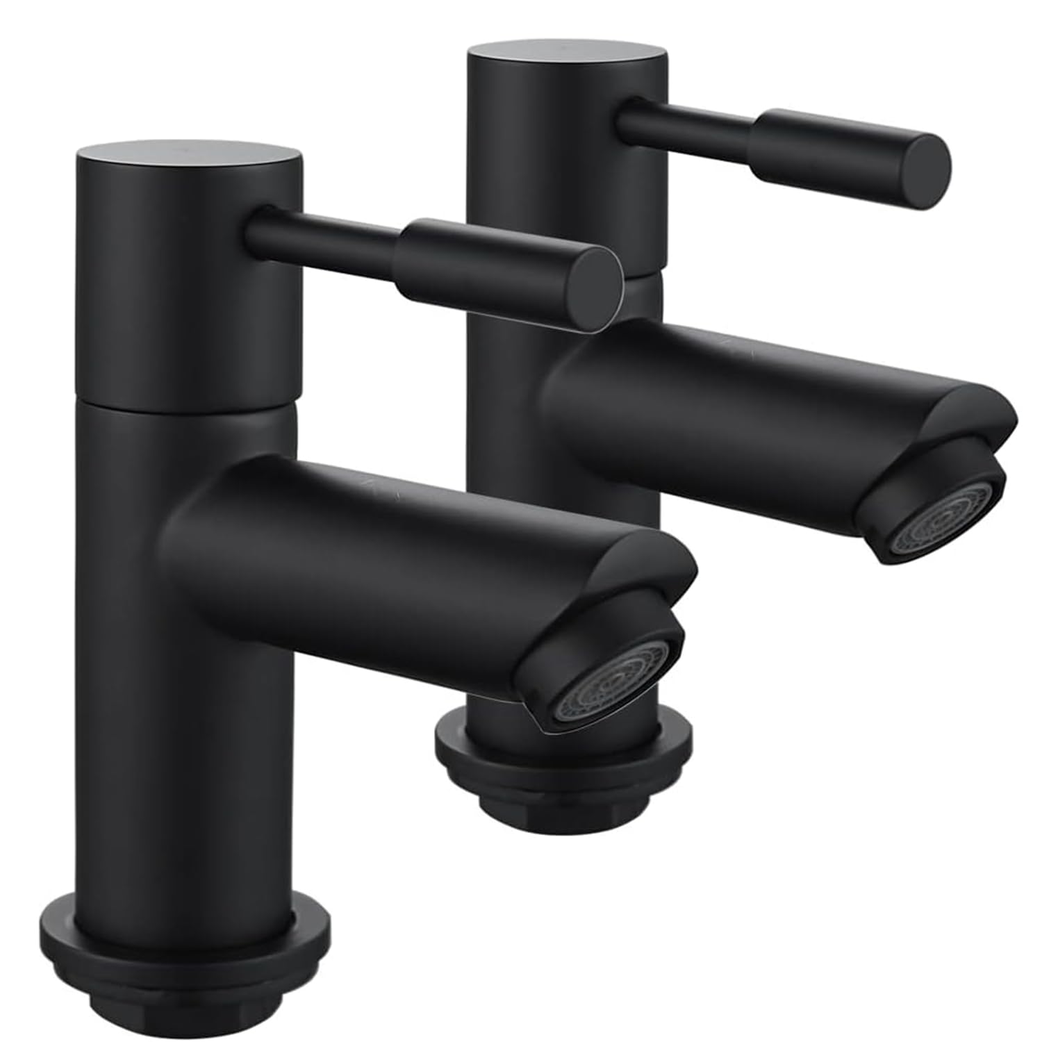 SOHNVWTGD Basin Pillar Taps Pair Twin Bathroom Sink Mixer Tap Brass Two Wash Basin Taps Hot and Cold Faucet Separate 2 Holes for Washroom Cloakroom Matte Black