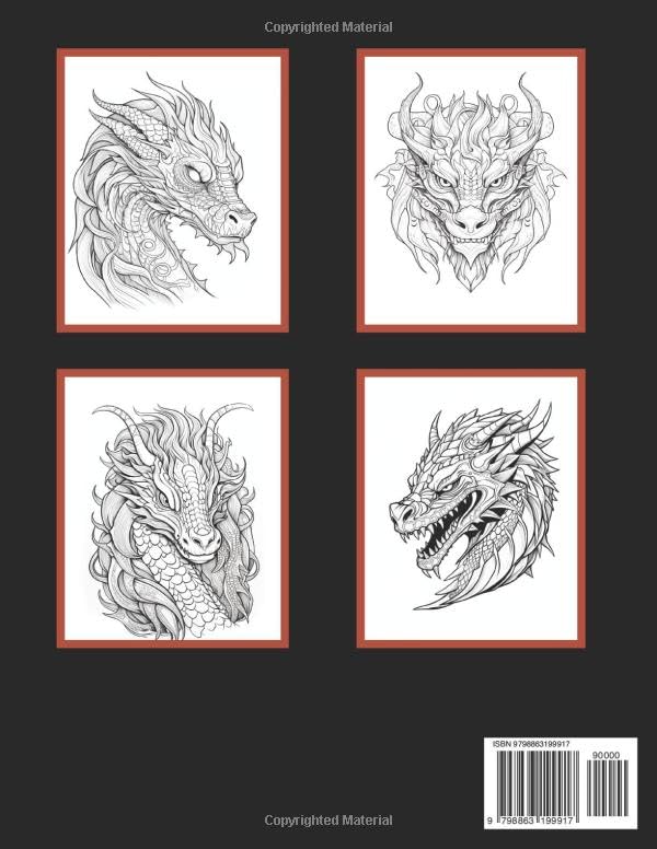 DRAGON HEADS COLORING BOOK: 50 Unique Dragon Head Illustrations for Teens and Adults to Color image 3