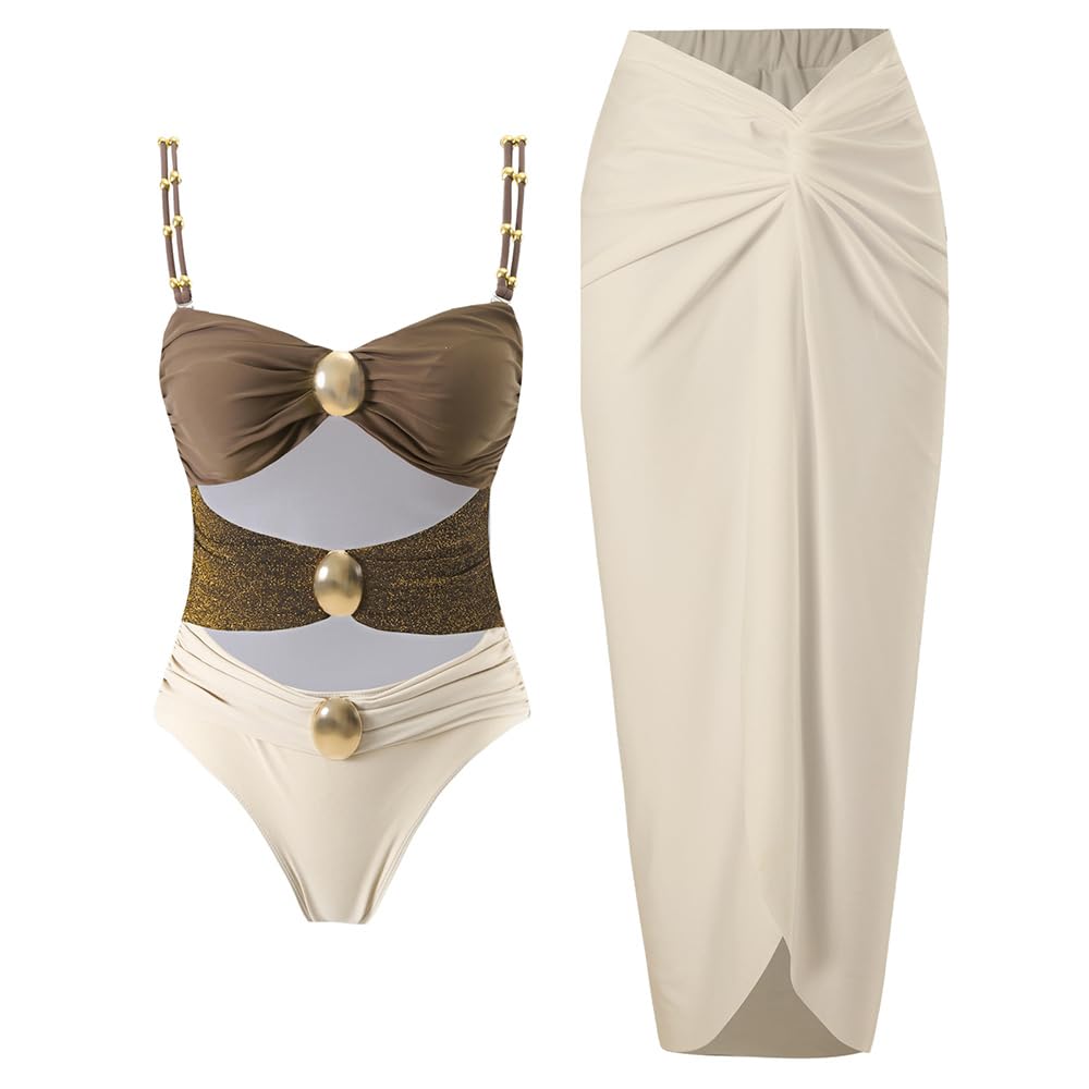 YUNIDMEIM Women's One Piece Swimsuit with Cover up Set