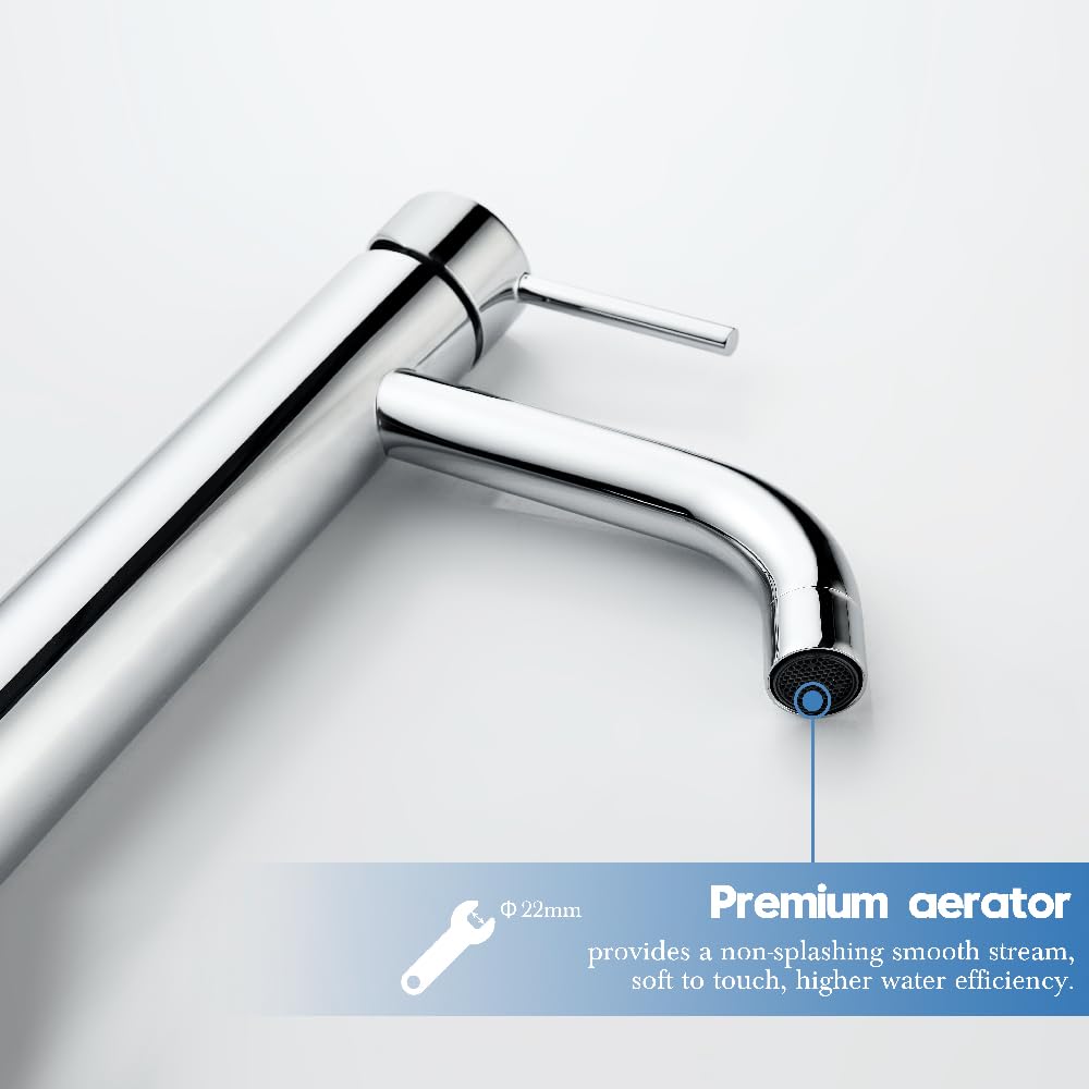 Decaura Grifo de baño alto con desagüe G1' 1/4 pop-up | Grifo alto para lavabo con desagüe push open, juego cromado