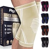 Knee Brace for Pain Relief - 2 Pack Knee Compression Sleeves for Men and Women - Support for Weightlifting, Gym, Workout, Volleyball - Meniscus Tear, ACL, Arthritis (Beige, Medium)