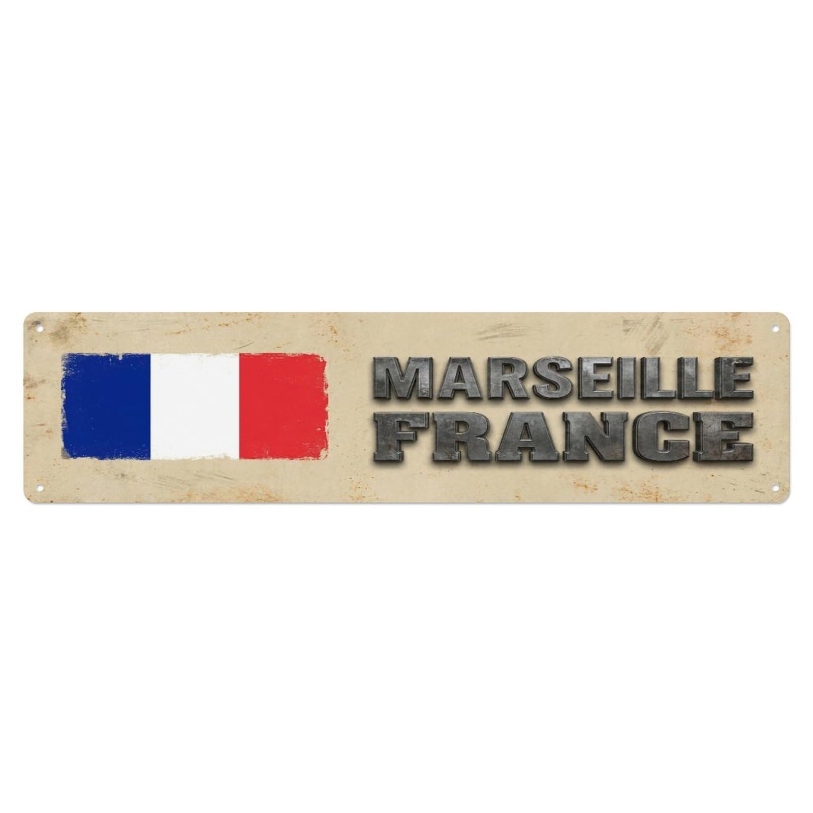 Metal Tin Sign Vintage Marseille France Flag Decor Rustic Travel
