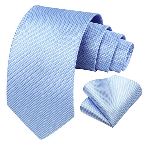 Image of HISDERN Ties for Men Solid Houndstooth Neckties Handkerchief Formal Business Tie & Pocket Square Set Wedding Party